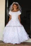 D1303 Embroidered Satin with Organza Communion Dress (White Only)