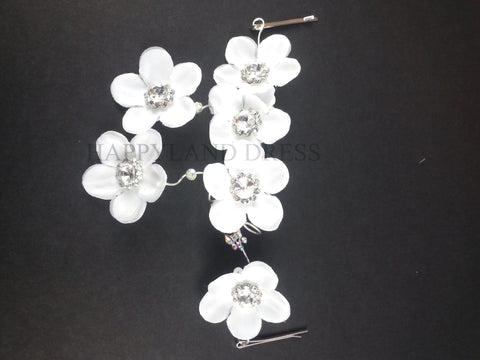 White Floral With Crystal Rhinestone Hair Pin