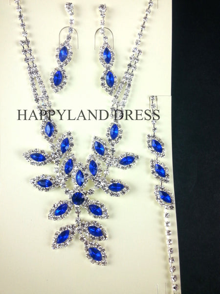 Royal Blue With White Crystal Rhinestone Jewelry Set – Happy Land