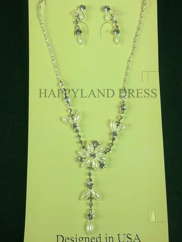 Ivory Pearl Flowers With Rhinestones Jewelry Set