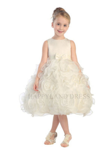 D5581 White or Ivory Large Rosette Skirt Dress (2 Diff Colors)