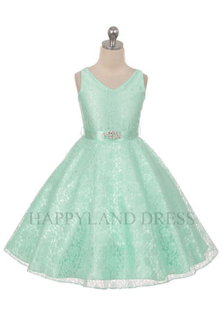 D742 Mint V Neck Lace Dress
