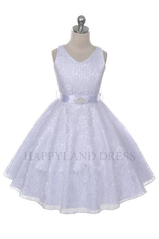 D742 White  V Neck Lace Dress