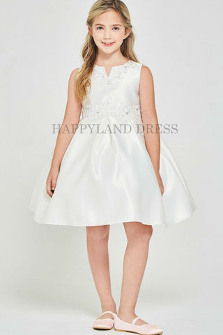 Ivory Satin V-Neck Dress with D836