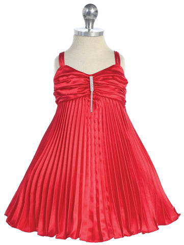 Red Satin Pleated Baby Dress B 104
