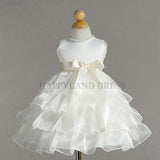 B882 Satin with Organza Ruffle Dress (White or Ivory)