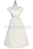 D702 White Satin Rosette Dress (White or Ivory)