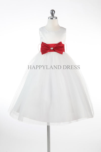 White dress 2024 with red ribbon