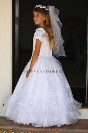white organza communion dress Traditional First Communion Dress