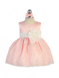 Peach Sleeveless Satin Bodice Infant Girl Dress with Sparkle Tulle Skirt