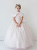 D6008 Blush Pink Halter Neck Bead Embroidered Long Dress D6008