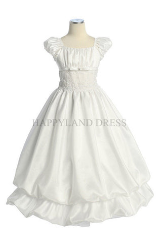 GCM563 White Taffeta with Lace Dress (White Only)