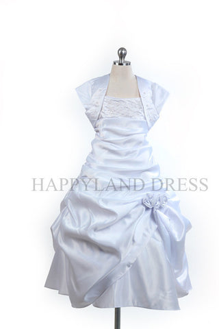 GCM4028 White Satin Flower Dress (White Only)
