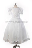 GCM5301 Satin and Tulle Embroidered Dress (White Only)