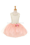 Peach Pearl Necklace Short Tulle Dress D5252