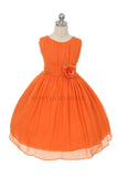 D2423 Orange Ruched Chiffon Flower Girl Dress