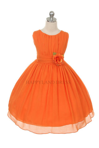D2423 Orange Ruched Chiffon Flower Girl Dress