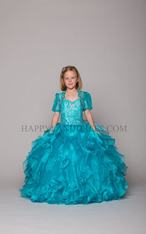 D7020 Sequin and Organza Long Dress (Aqua Only)