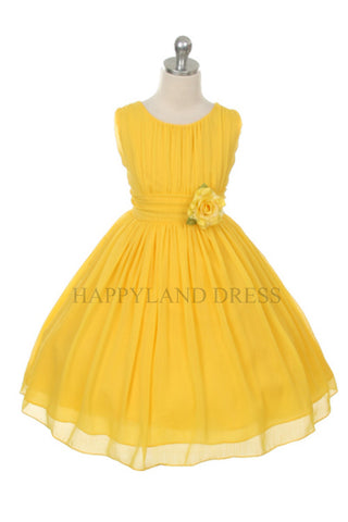 D2423 Yellow Ruched Chiffon Flower Girl Dress