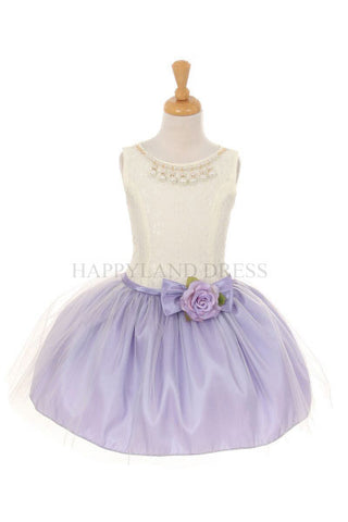 Lilac Pearl Necklace Short Tulle Dress D5252