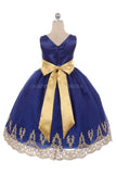 Royal Blue with Sash on Gold Applique Bottom Dress D2141712