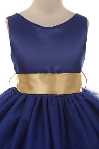 Royal Blue with Sash on Gold Applique Bottom Dress D2141712 Happy Land Royal Blue with Sash on Gold Applique Bottom Dress D2141712 Happy Land