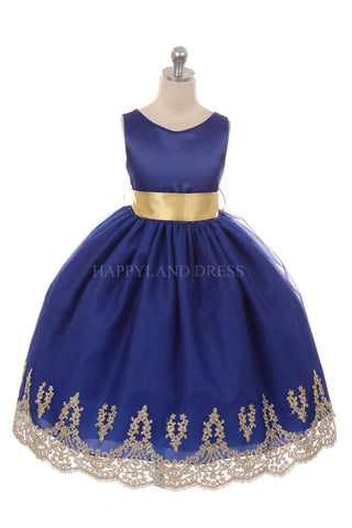 Royal Blue with Sash on Gold Applique Bottom Dress D2141712 Happy Land Royal Blue with Sash on Gold Applique Bottom Dress D2141712 Happy Land