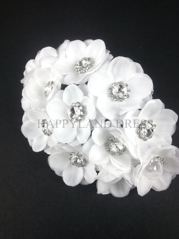 White Floral With Crystal Rhinestones Hair Pin