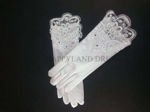 White Part See Through Rhinestone Glove