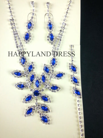 Royal Blue With White Crystal Rhinestone Jewelry Set