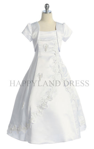 D2901 White Satin Flower Lace Dress (White Only)