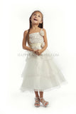 D3179 Rose Patched 3 Layer Organza Skirt Dress (Ivory or White)