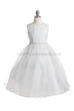 D3580 Floral Cut-Out Bodice With Organza Skirt Dress (White or Ivory)