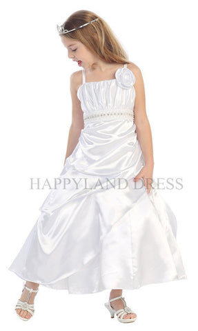 D4318 White Shiny Satin Dress (White Only)