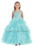 D7005 Rhinestone Organza Ruffle Pageant Dress (3 Diff. Colors)