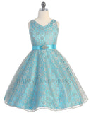 D742 Mint V Neck Lace Dress