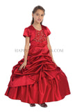 D0313 Floor Length, Satin Jacket Dress With Stone-Beads Bodice (4 Diff. Colors)