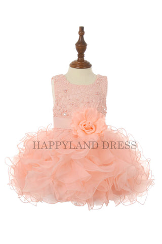 Peach Ruffle With Flower Baby Dress D8063