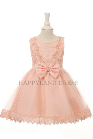Peach Baby Pearl with Ribbon Dress D8076