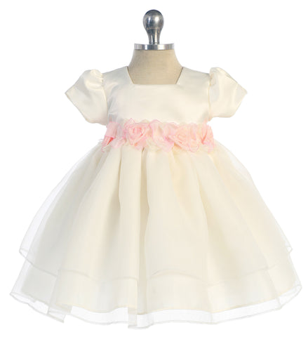 Ivory and Pink Flower Patch Baby Dress B 109