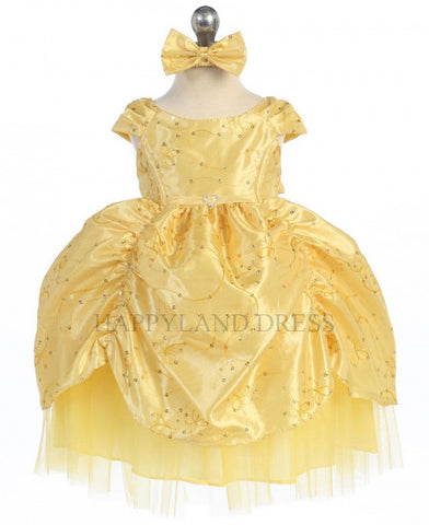 Yellow Embroidered Sequin Ruched Dress B485
