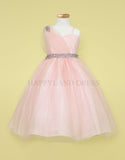 Blush Pink Draped Shoulder with Rhinestone Tulle Dress #212760