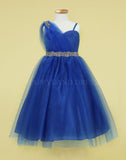 Aqua Draped Shoulder with Rhinestone Tulle Dress #212760