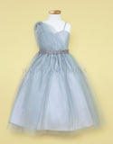 Royal Blue Draped Shoulder with Rhinestone Tulle Dress #212760