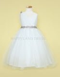 Silver Draped Shoulder with Rhinestone Tulle Dress #212760