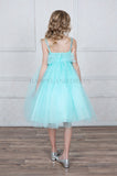 Red V-Neck Tulle Rhinestone Tea length Dress