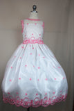 White Dress With Embroidered Pink D3074