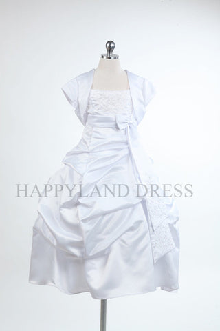 GCM4026 White Satin Ribbon Bow Dress (White Only)