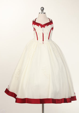 D6001 Ivory with Red Strip  Dress