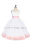 D2570 White Dress with Flower Petals and Sash (26 Diff. Colors)